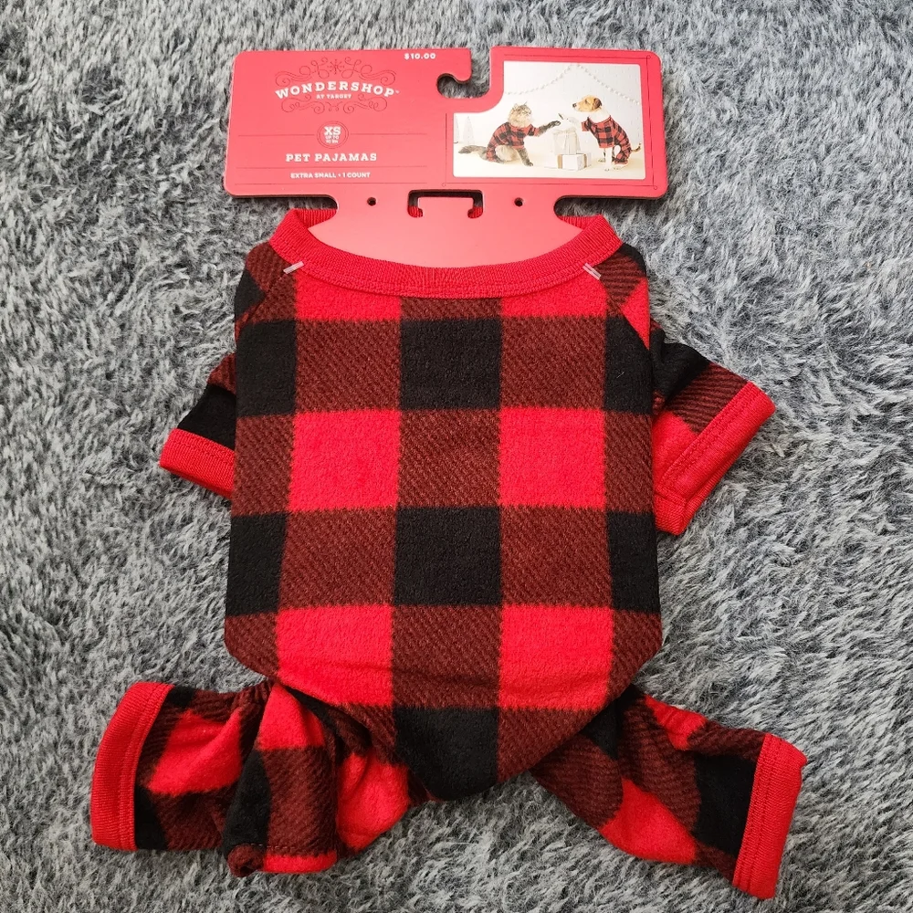 XS Target Wondershop pet dog cat pajamas red & black plaid XS up to 10lbs